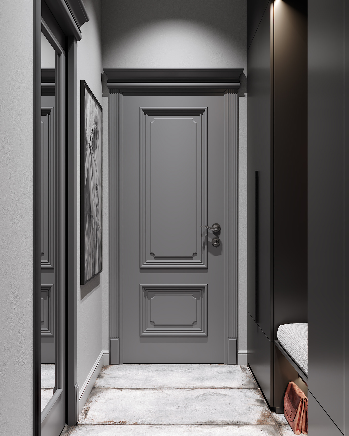 Interior Visualization corona render  black interior 3D Visualization kitchen living room bathroom