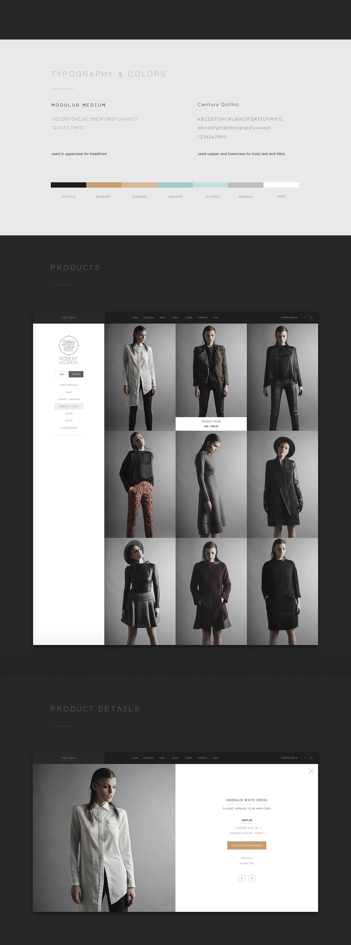 robert kalinkin dark eshop Clothing eComerce grid White photograpy big images black and white luxury shop Catalogue minimal