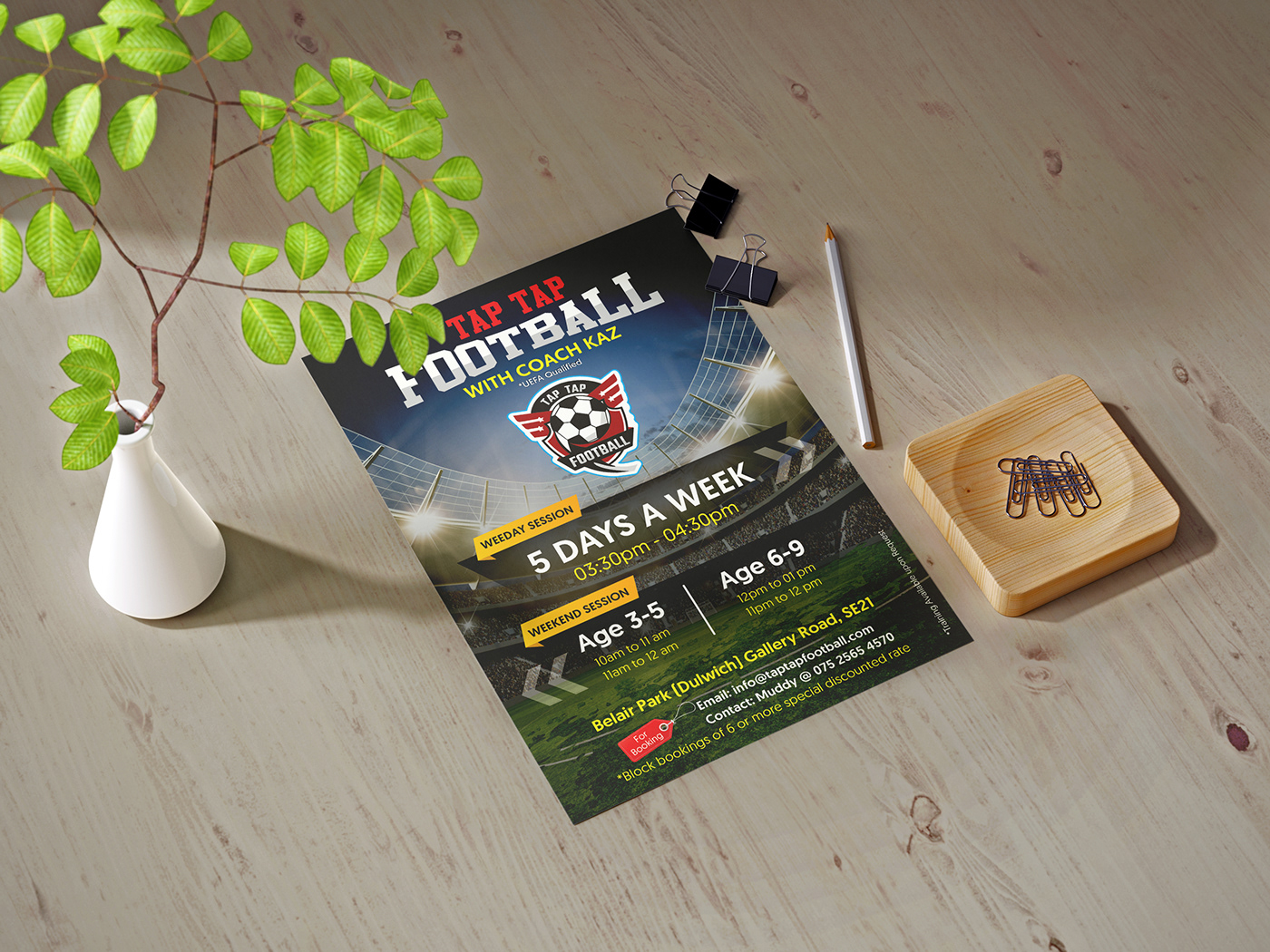 a4 brochure flyer football logo mokeup