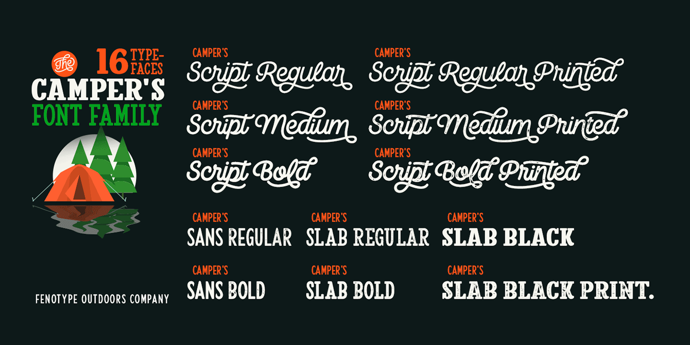 Script vintage swash lettering sans-serif brush font camping Fenotype