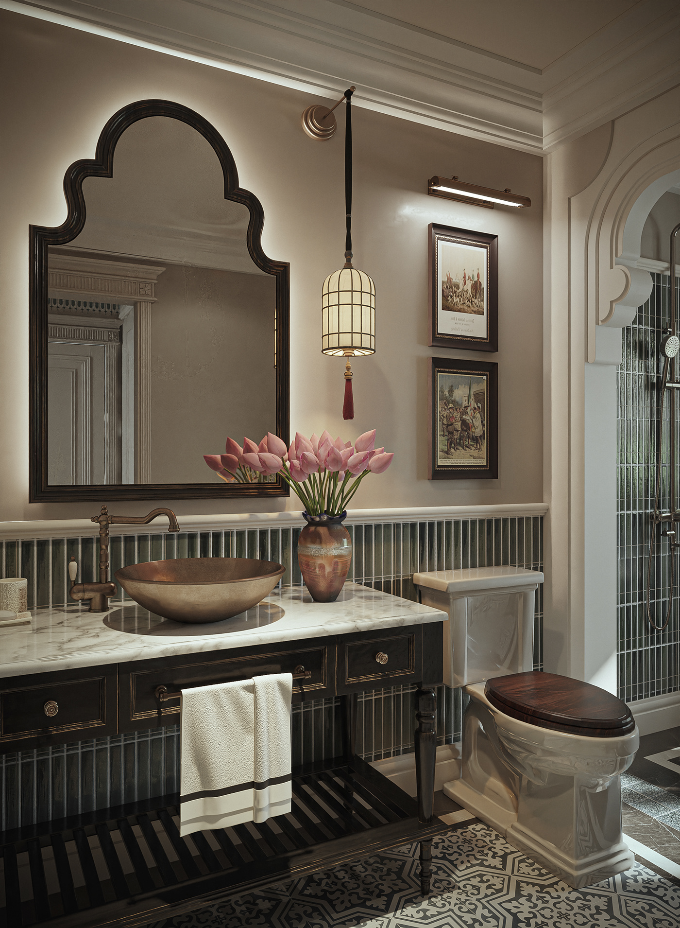 3ds max corona render  Behance indochine Indochine interior master bedroom design chinoiserie vietnam Villa