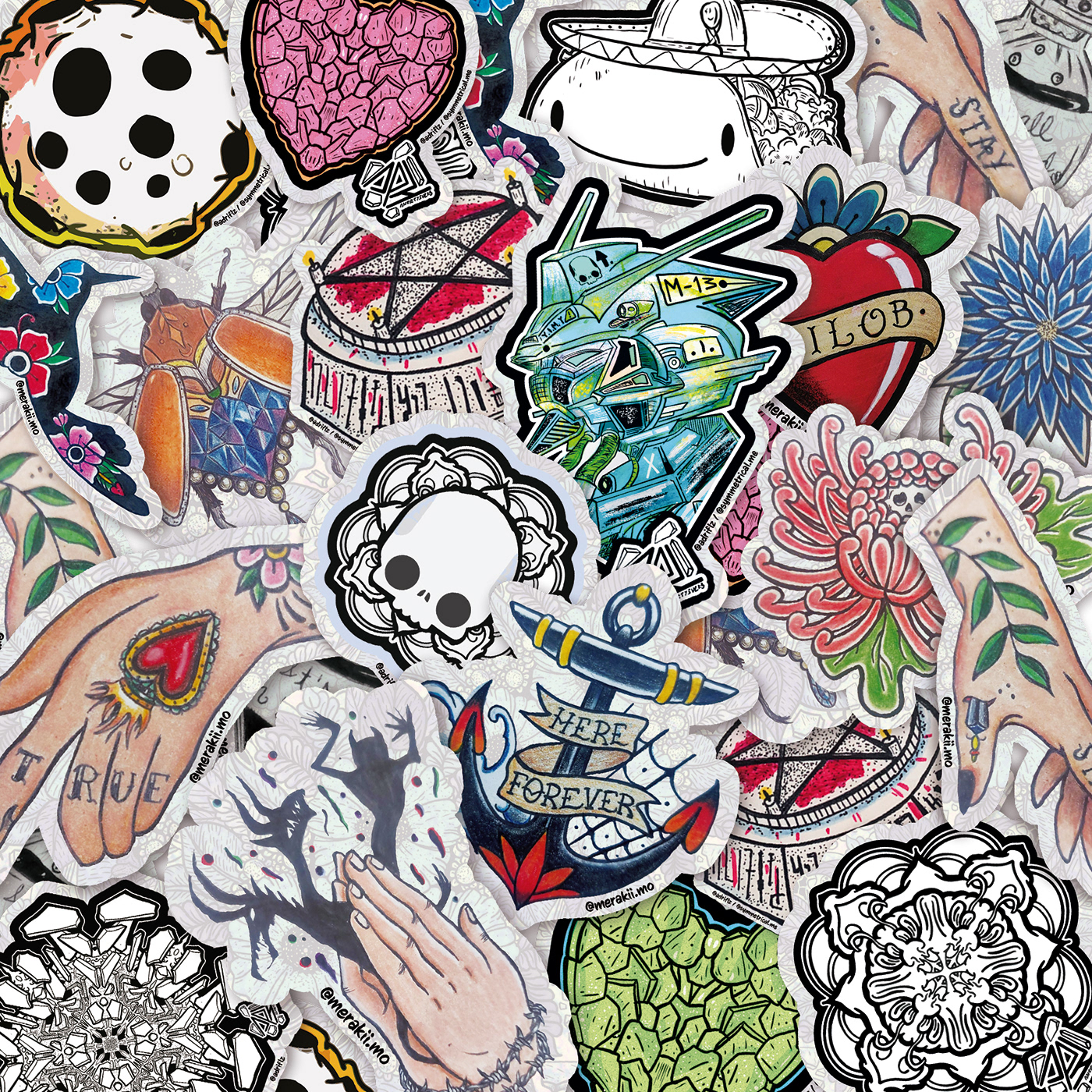 Digital Art  stickers artist printed Tattooart design productdesign Merch doodle stickerart