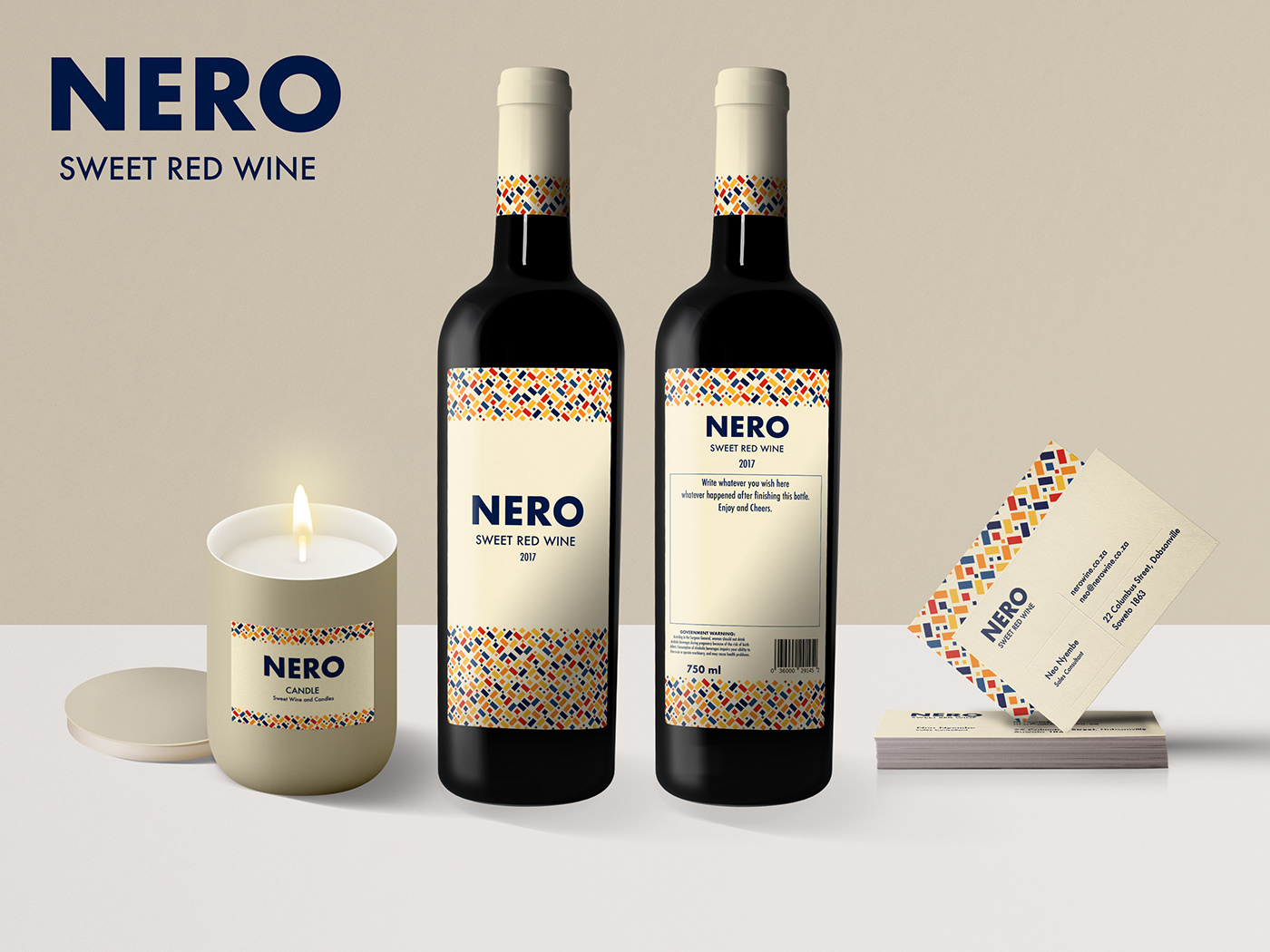 wine bottle Packaging branding  Patterns Business Cards candle tube south africa