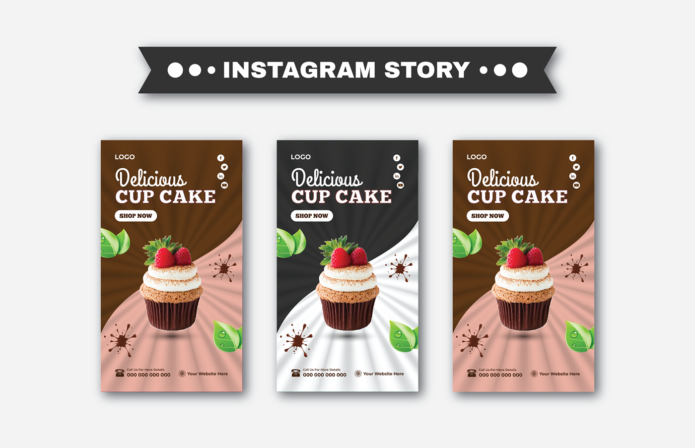Instagram story design instagram banner Instagram Post Stories marketing   ILLUSTRATION  cake cupcake dessert banner pack