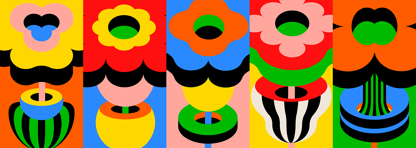 colorful cubism Digital Art  flatdesign Flowers geometry ILLUSTRATION  lettering Pop Art typography  