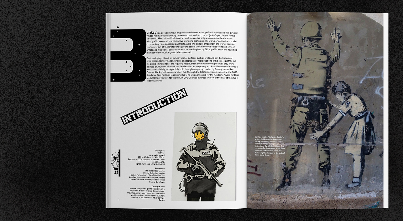 editorial Layout InDesign banksy typography   Graffiti bnw cover Zine  art