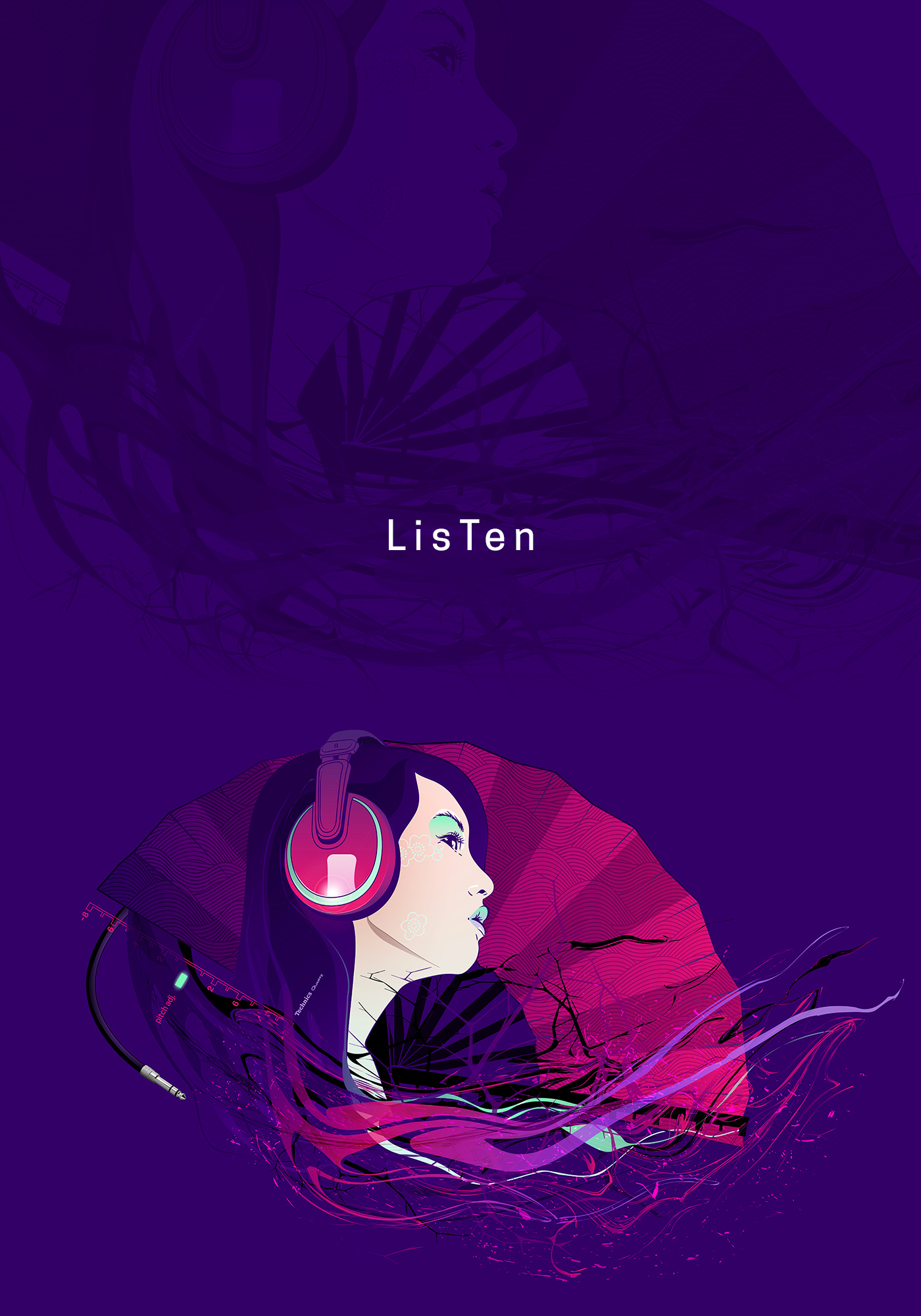 listen music vector Illustrator calm headphone girl