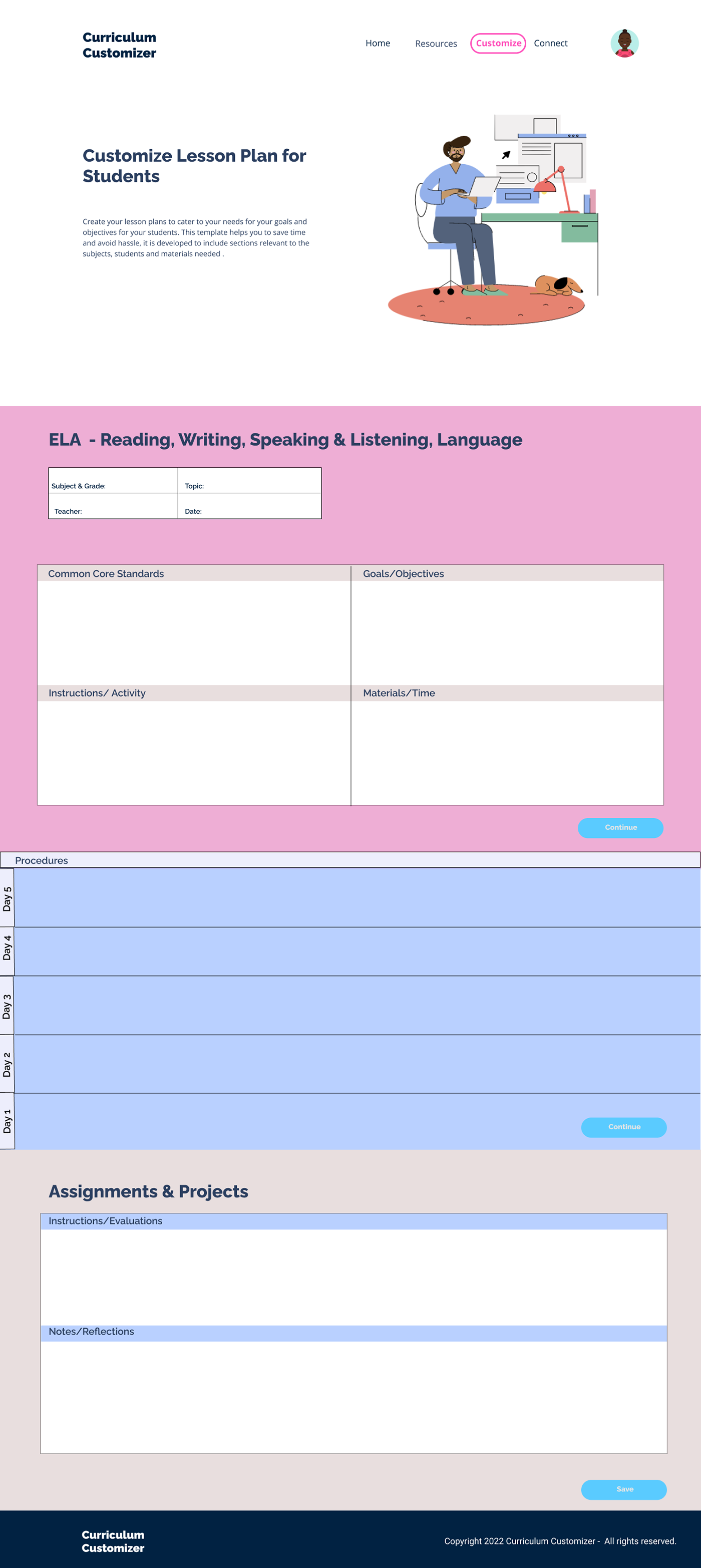 curriculum customizable Mockup resources teachers Website UI/UX user interface UX design Web Design 