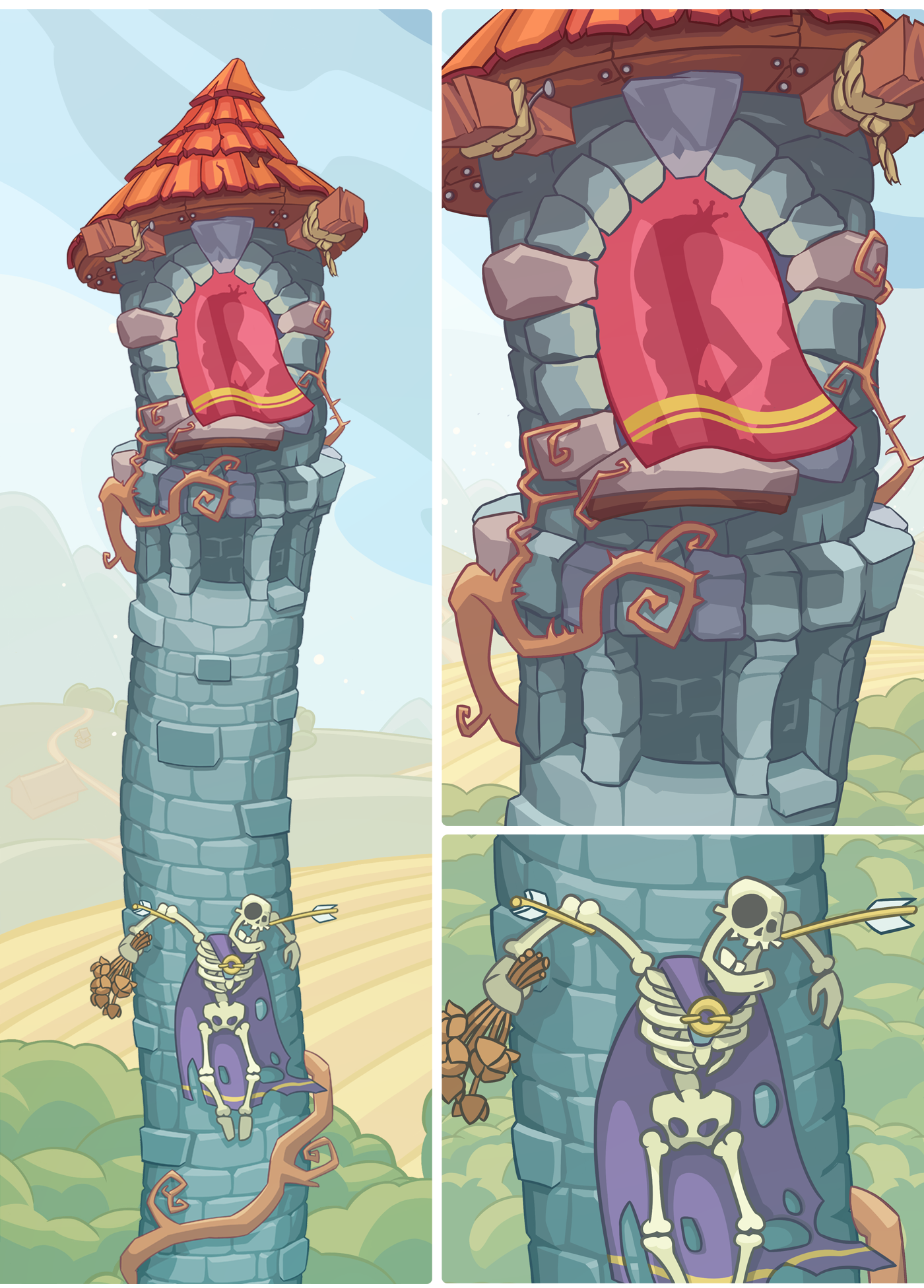 Need a hero game art graphic minsk dragon Princess Hero skeleton skull tower
