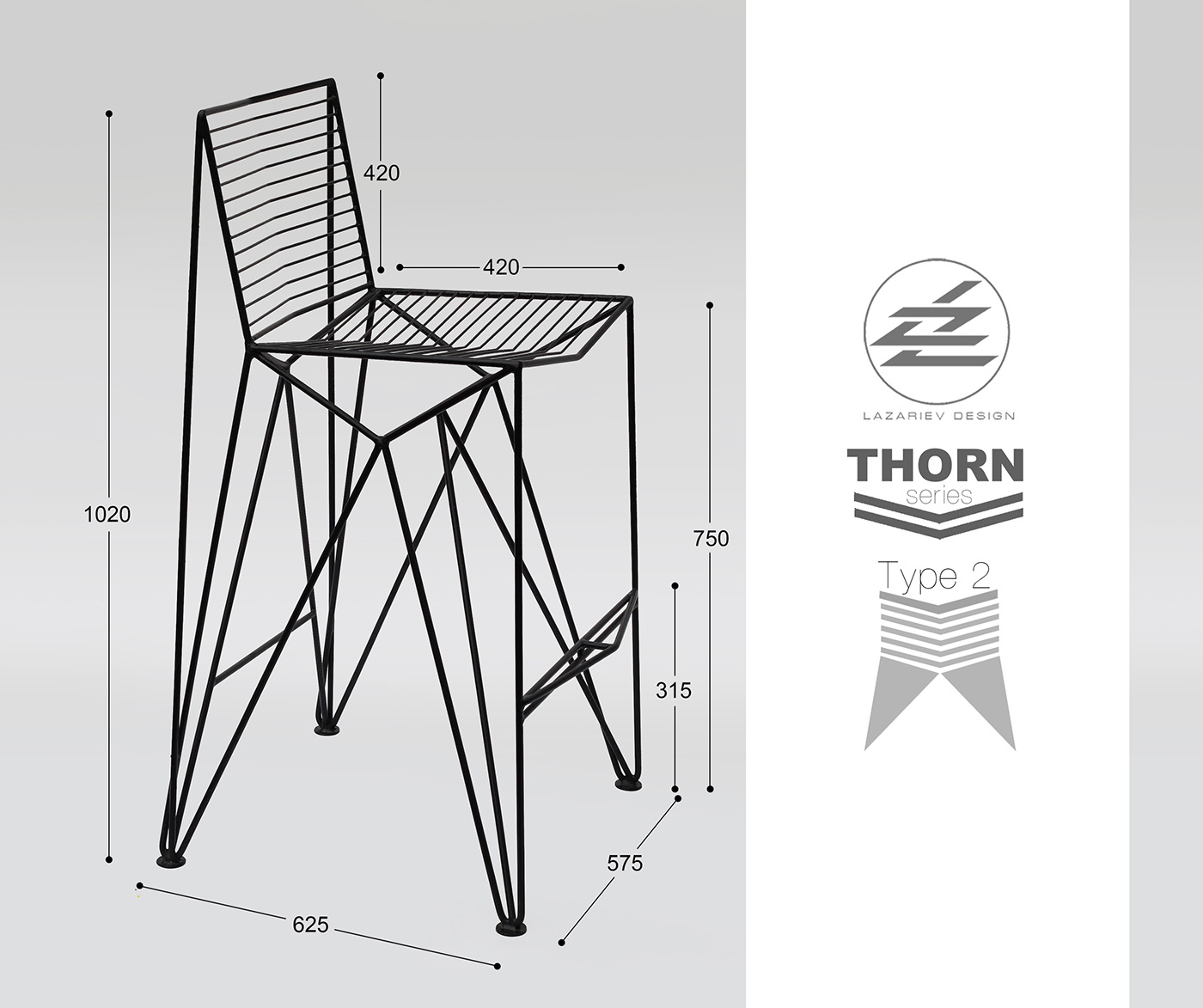 metal bar chair steel rod metal chair Lazariev design Thorn geometry industrial