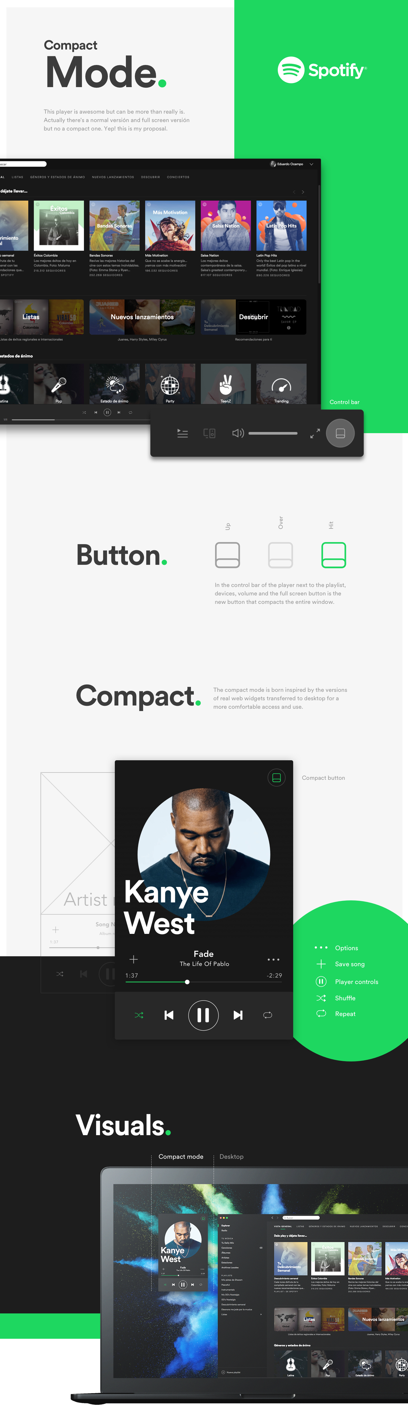 spotify music player play green desktop lift design Trend music