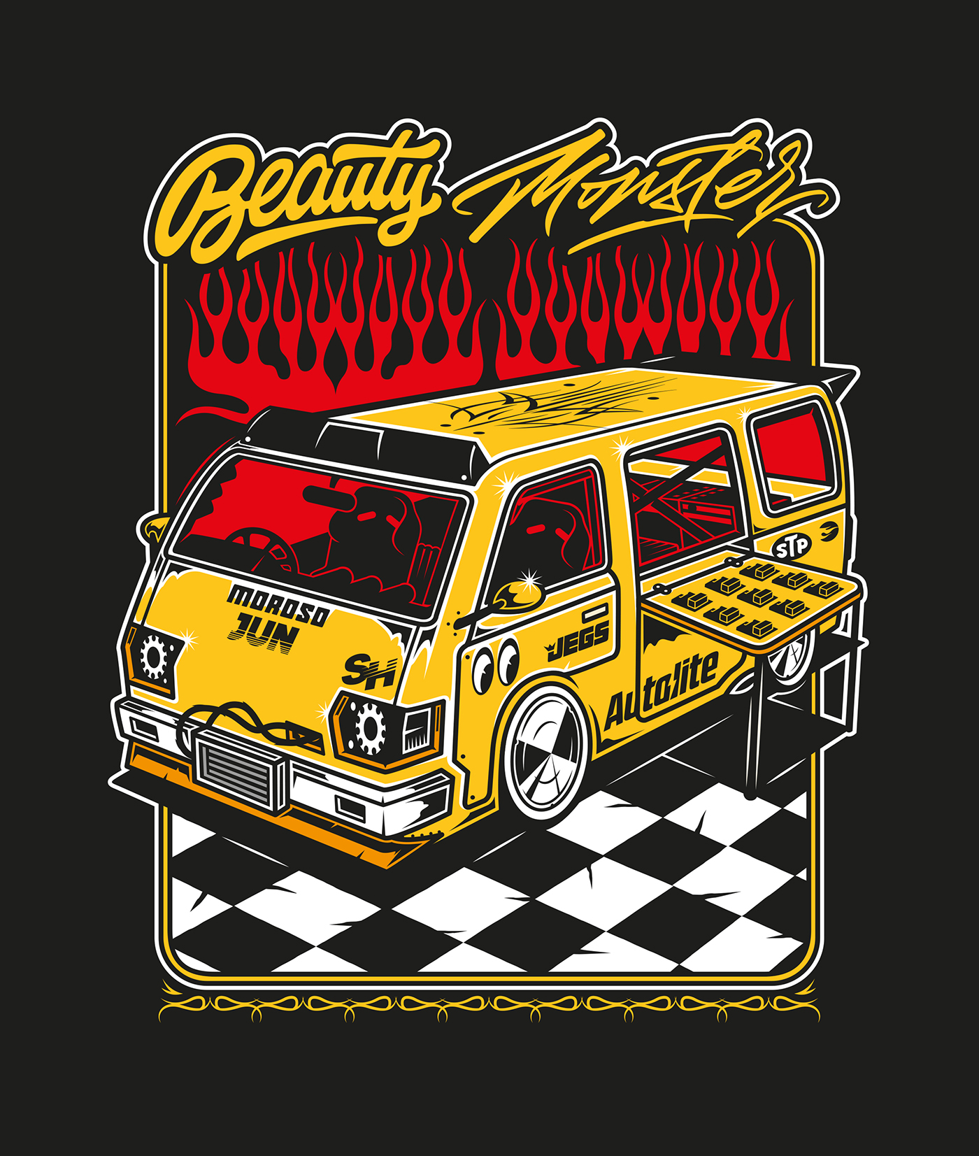 yellow mooneyes car t-shirt vector ILLUSTRATION 
