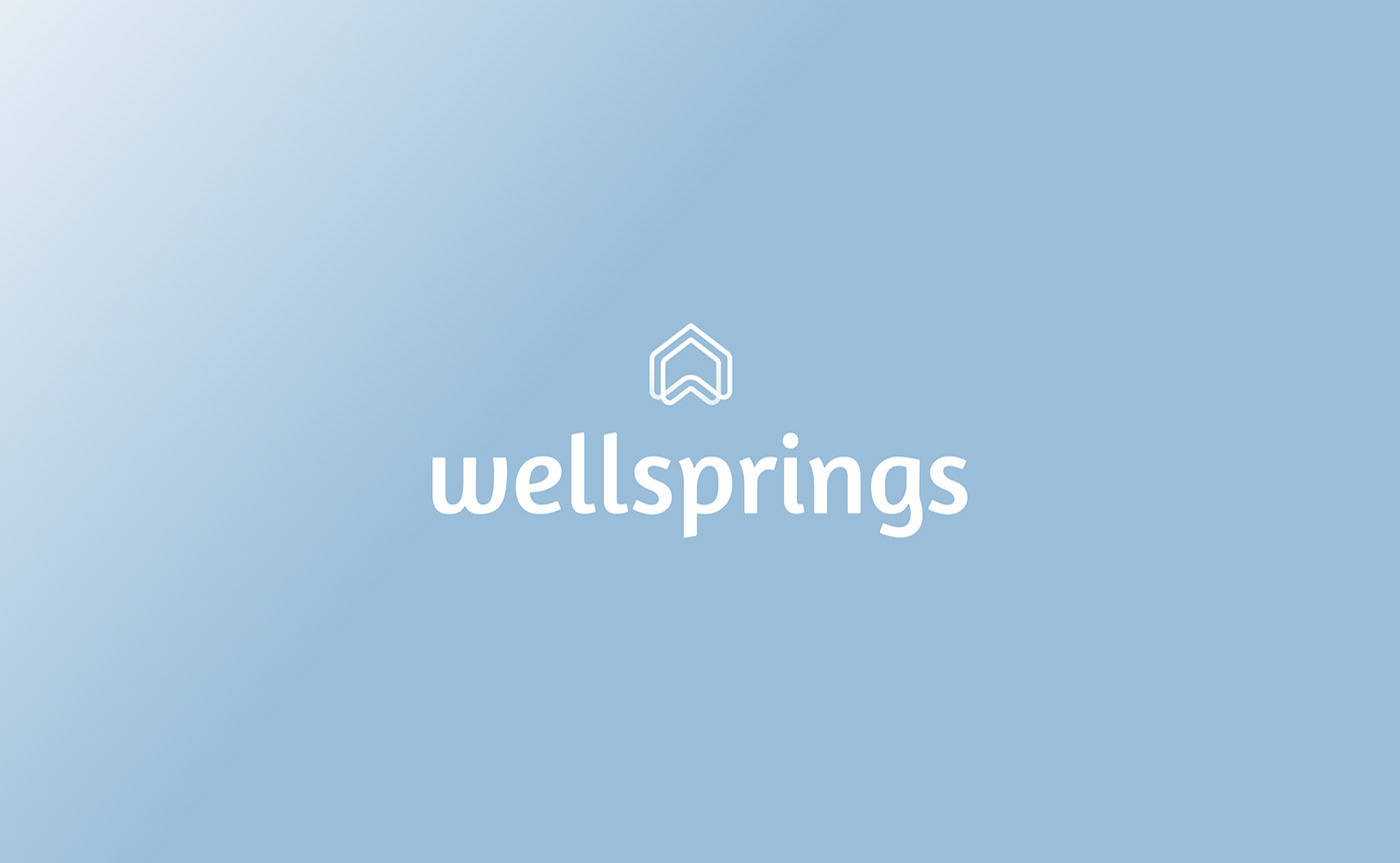 The Wellspings lockup on the sky gradient background.