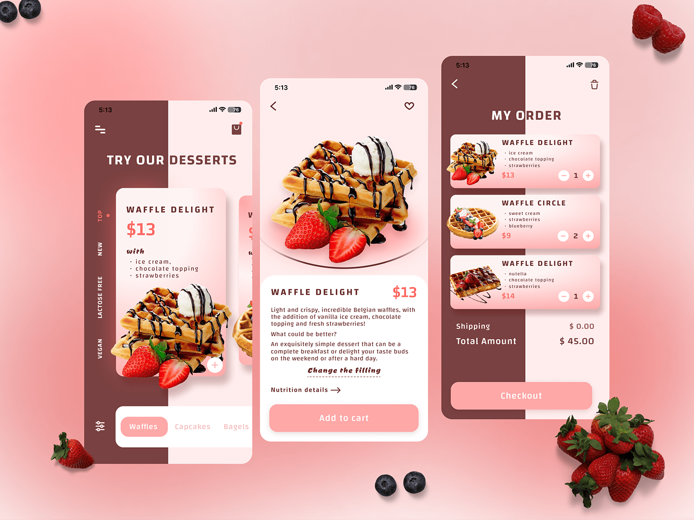 ux/ui веб-дизайн Mobile app Figma app design Sweets dessert waffle