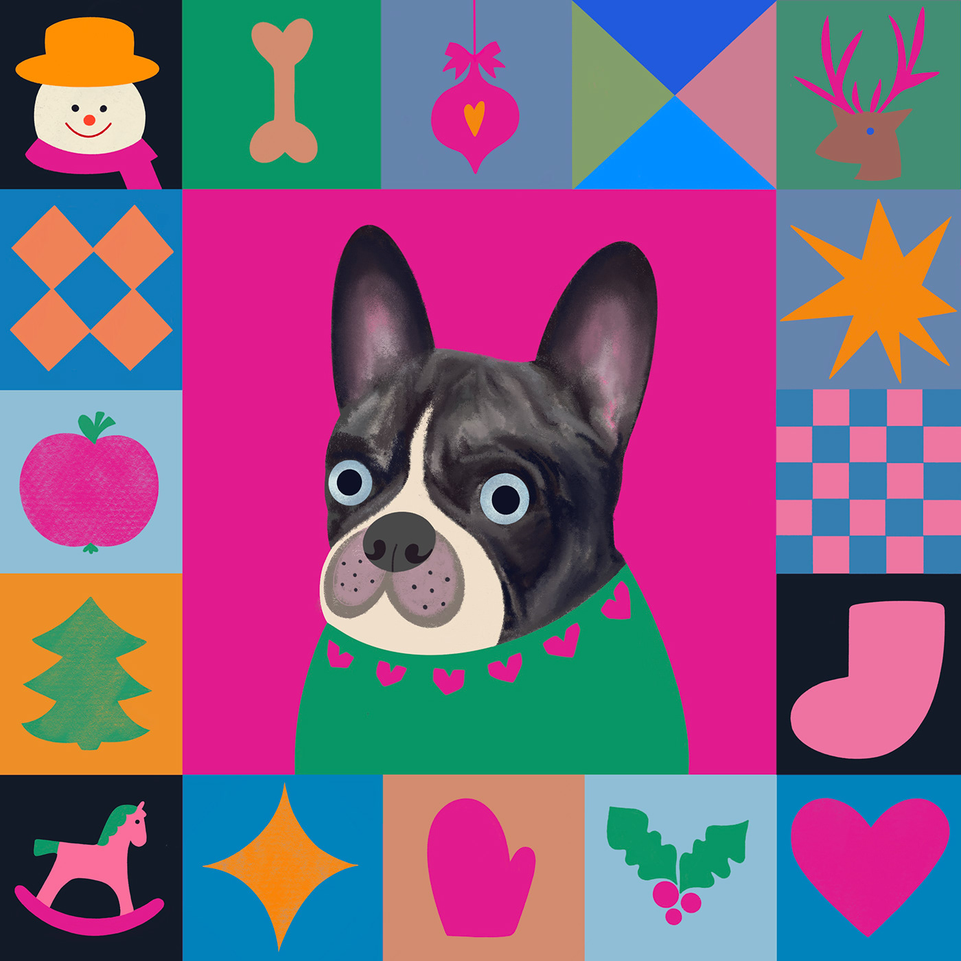 animal artwork cartoon Christmas Digital Art  dog dogportrait newyear painting   print
