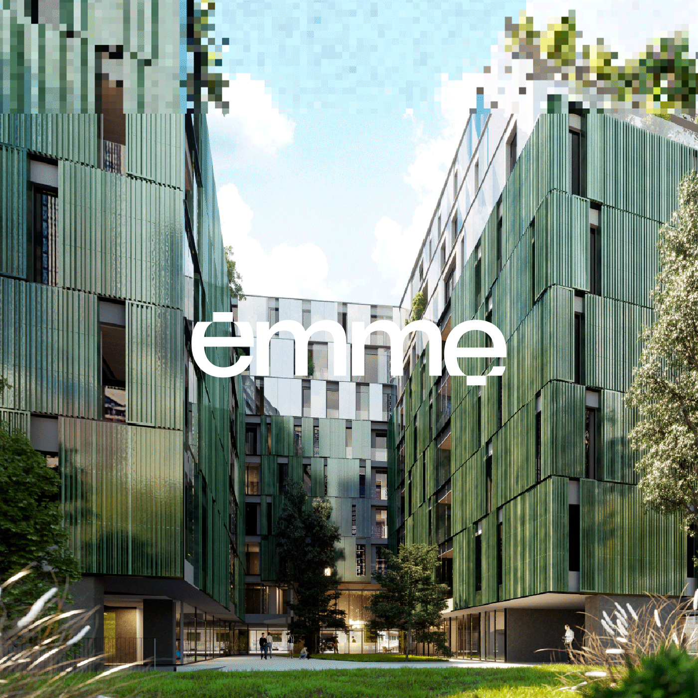 emme logotype in a pixelated rendering photo 