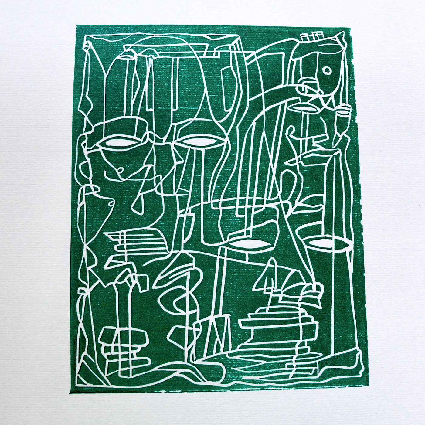 linografia linocut Linoprint Printmaker printmaking belle arti verde smeraldo nero carbone lines faces