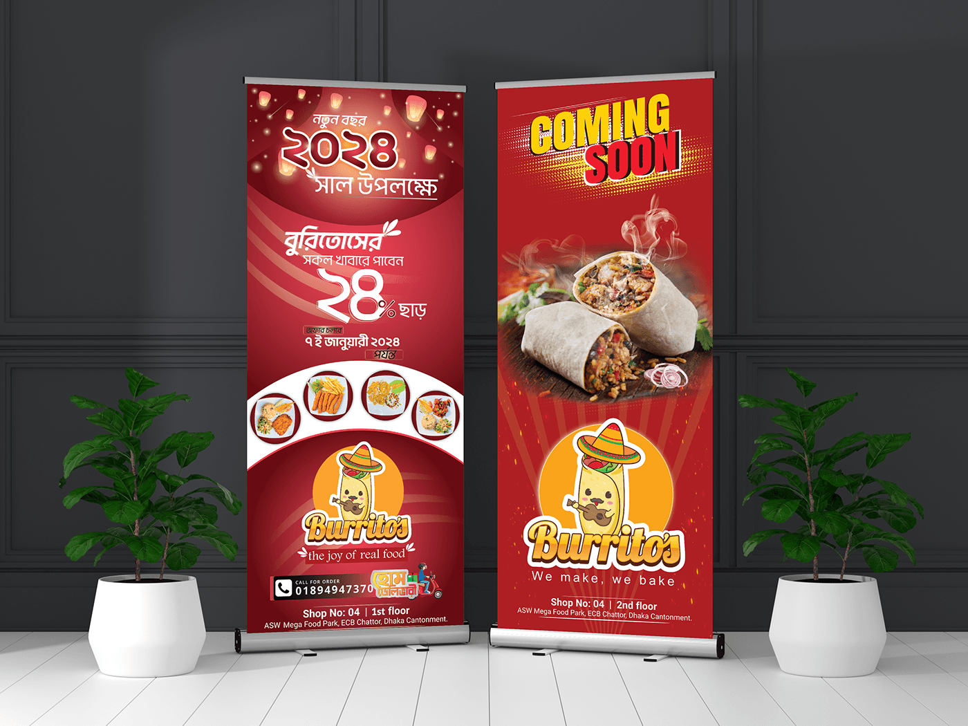 rollup banner banner Coming Soon new year burritos Food  brand identity craftsianutpal restaurant rollup banner rollup benar print design