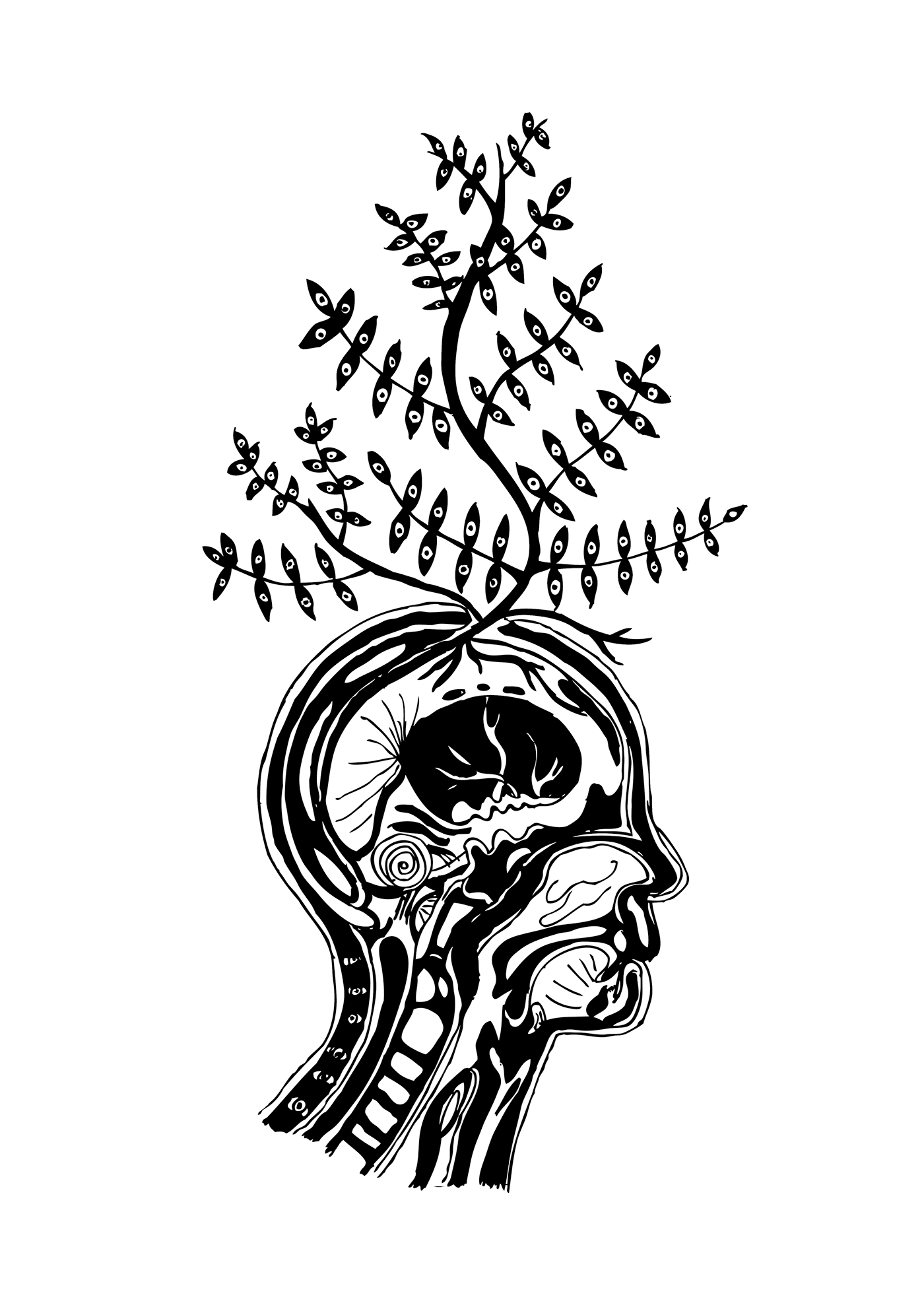 anatomy black and white botany eye fern head human Nature Plant psychedelic