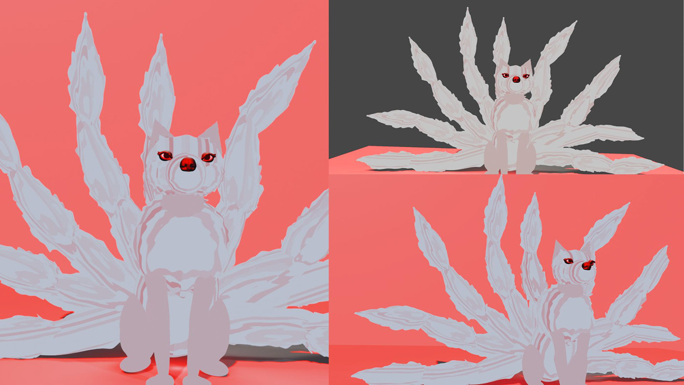 3D 3d modeling blender nine tailed fox concept art animation  3d art modeling Mythical Creatures ninetailedfox