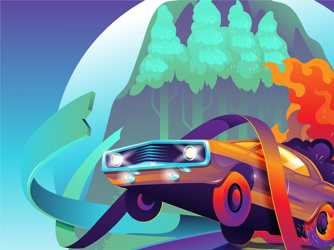 abstract artwork car fire flame ILLUSTRATION  road