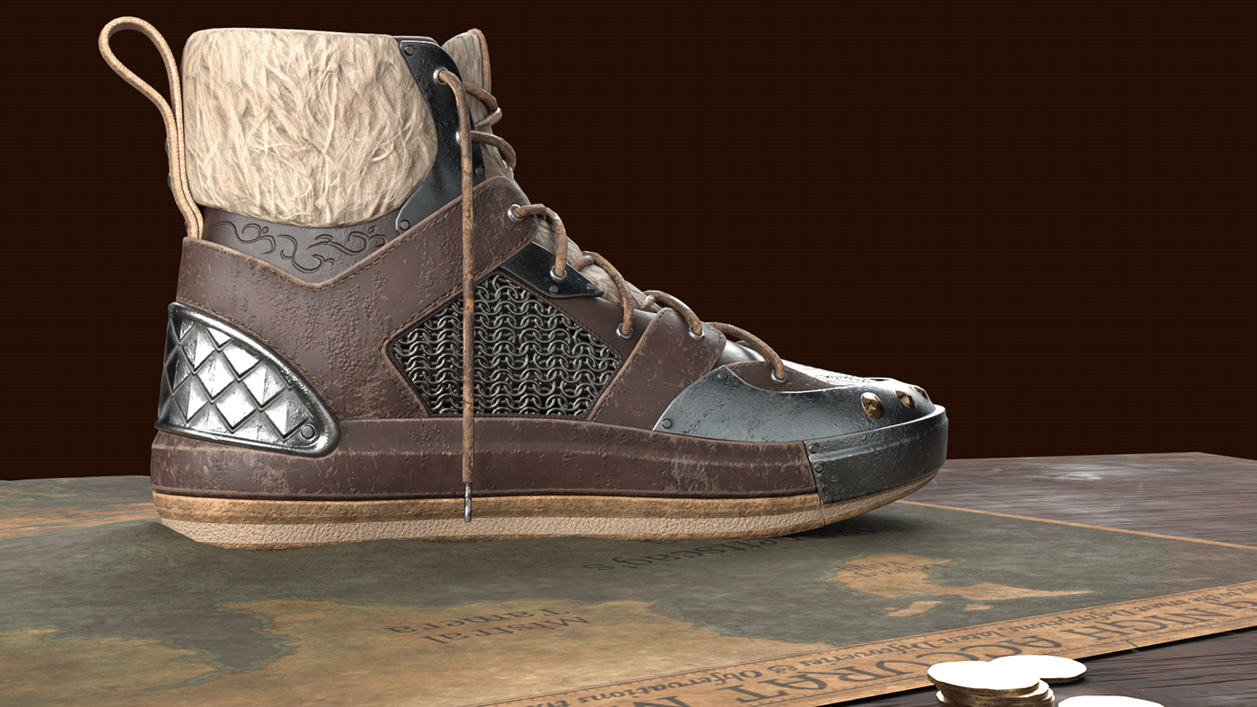 Adobe Portfolio Digital Art  fantasy medieval sneakers Substance Painter texture thegreatshoecase