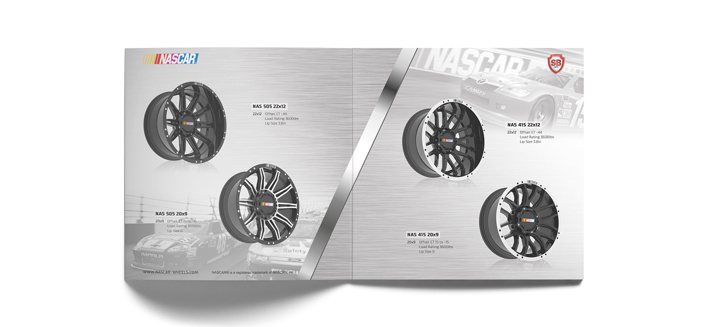 catalog Catalogue NASCAR identity Printing manufacturing Stationery corporate wheel chrome car rim luxury metal brochure