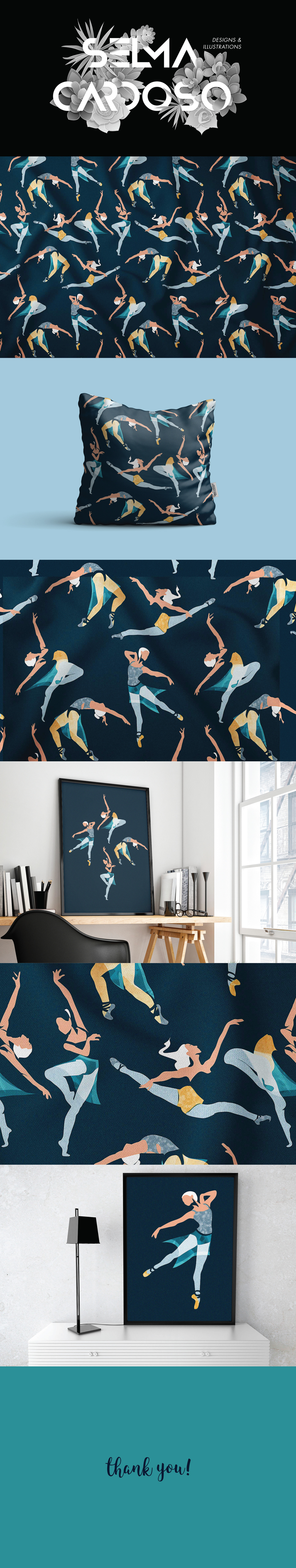 Ballerinas ballet dancers fabric fabric Patterns print Products on demand surface design Surface Pattern textil