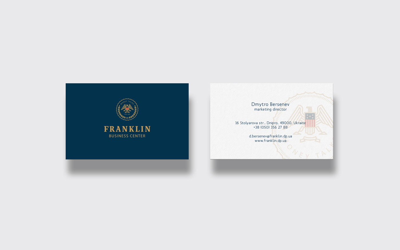 franklin Business Center Benjamin Franklin US state symbols visual identity coat of arms money talks eagle