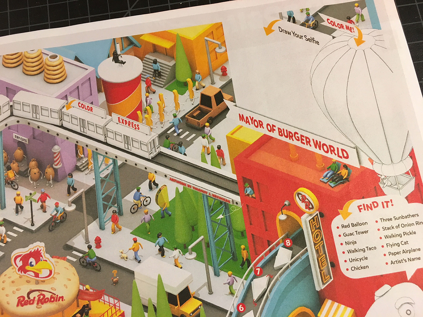 red robin kids menu ILLUSTRATION  city 3D Render c4d Fun Playful Burgers
