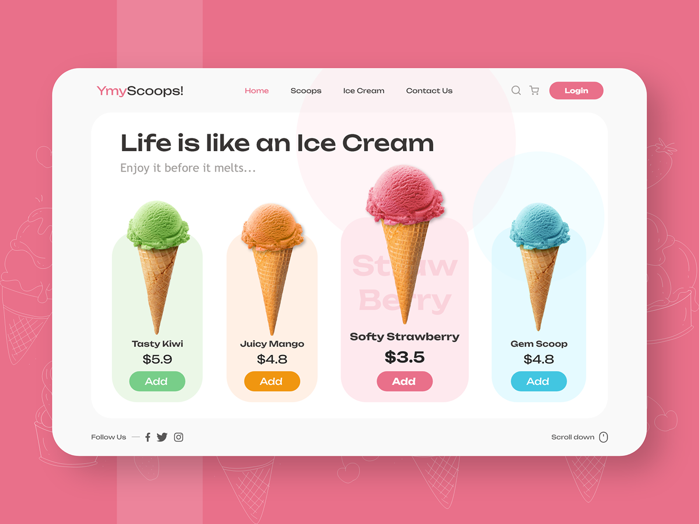 cone flavor Food  ice cream Ice cream website scoop ui design UI/UX Web Design  Website