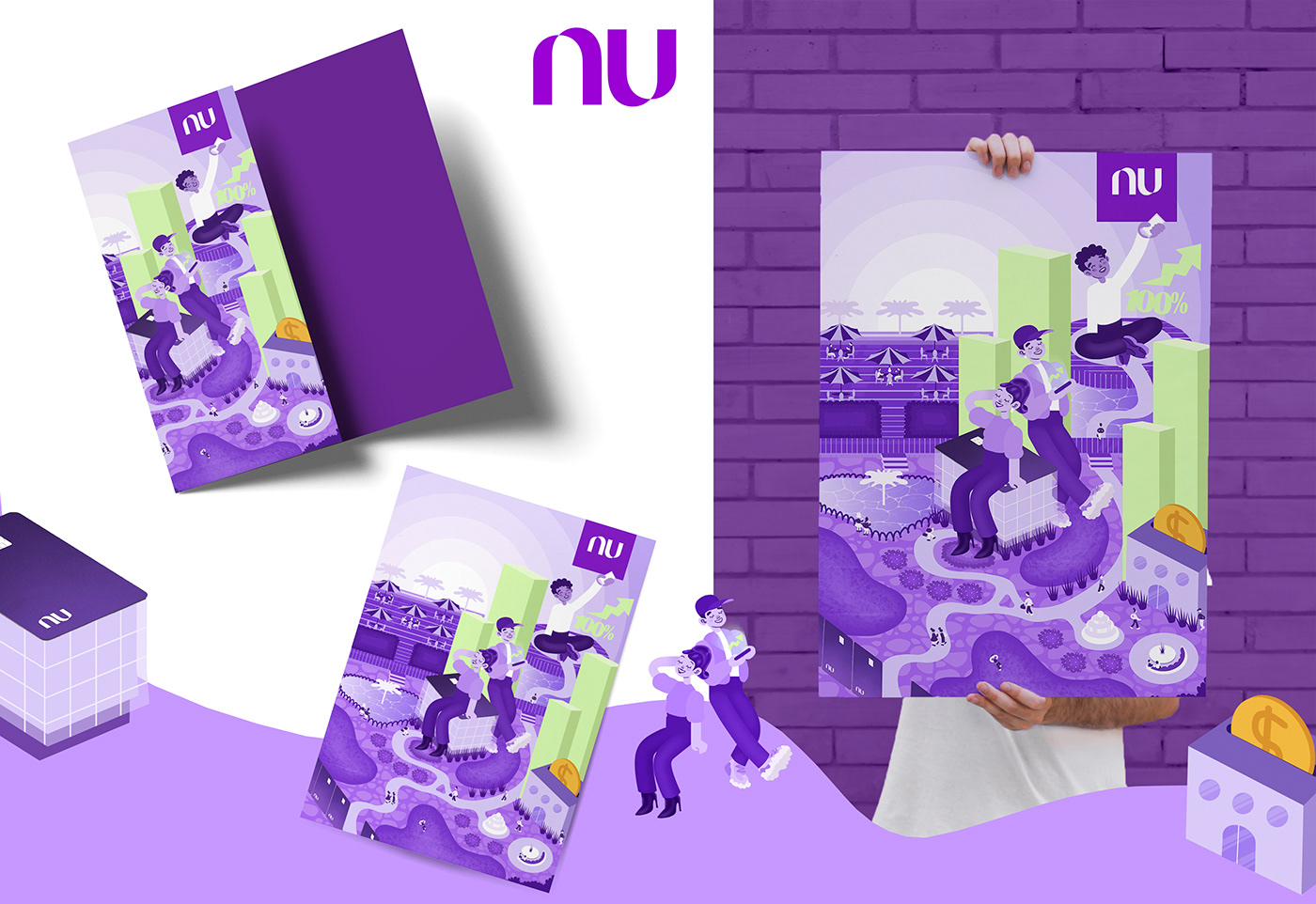 Nubank roxo colors photoshop Behance ilustrator shapes Advertising  ilustration design