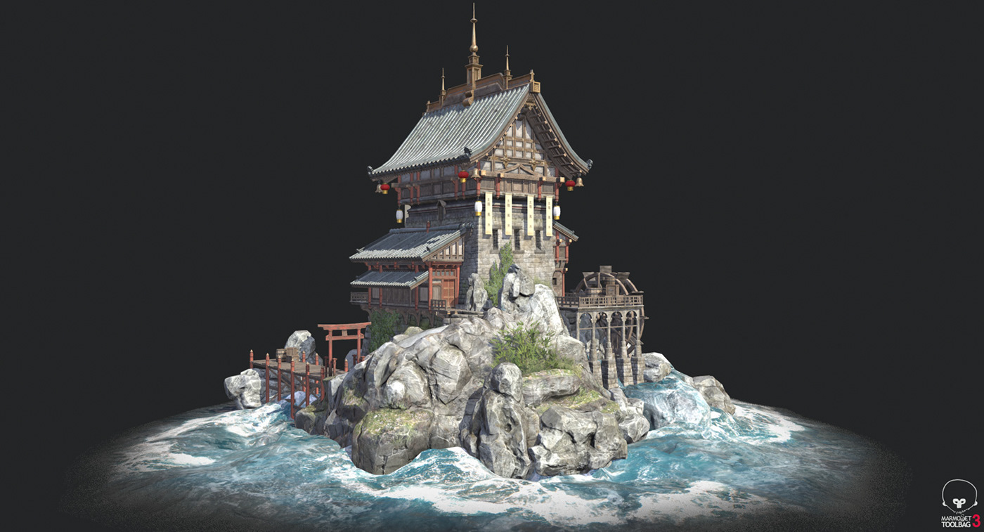 old chinese house abandoned Low Poly architecture japan asia building palace
