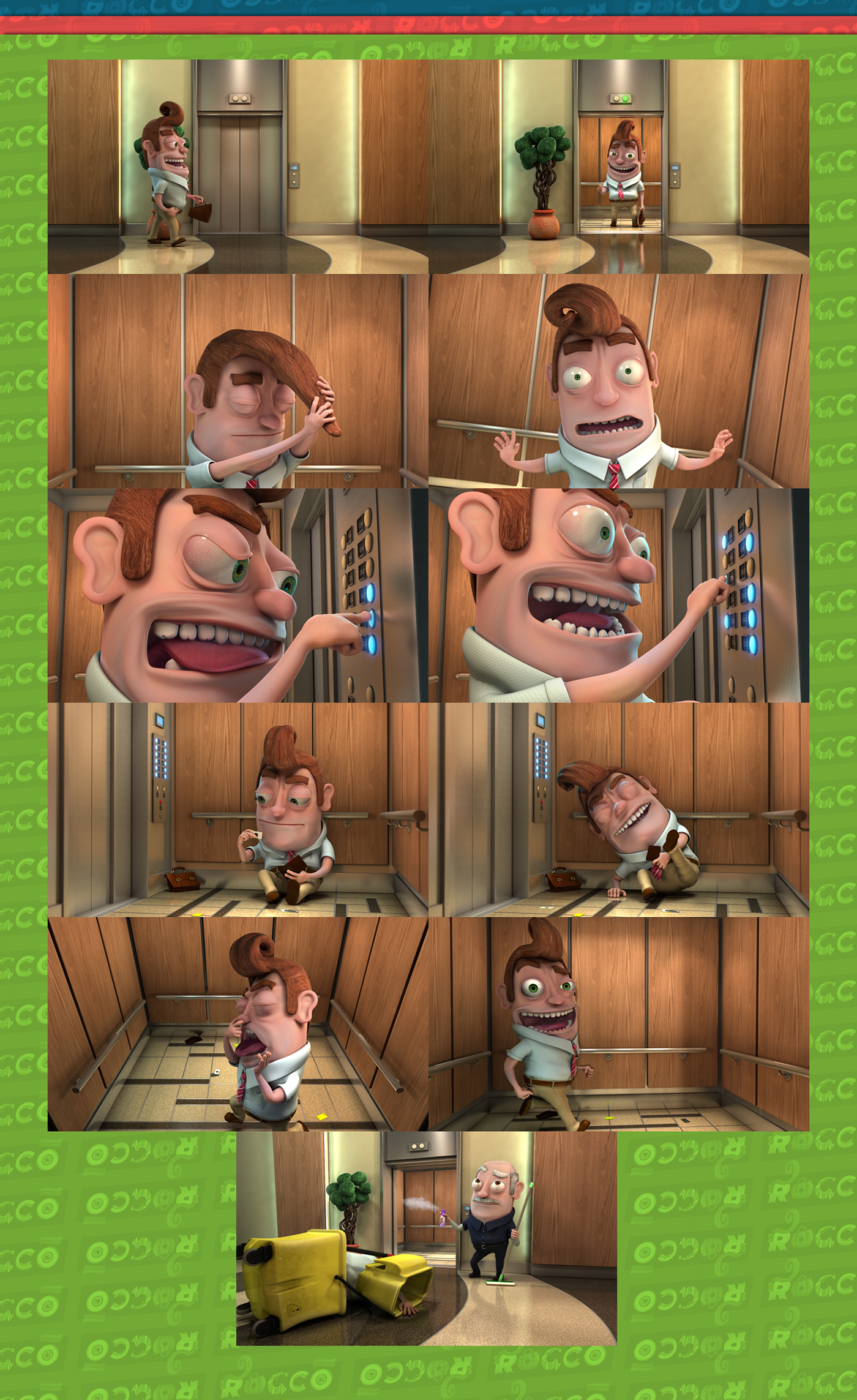 rocco animation 3d animacion vfs making of short film 3D elevator Character