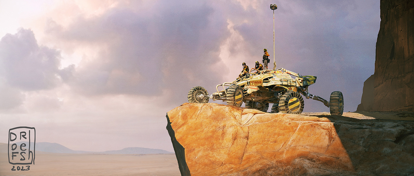 Scifi science fiction scifiart concept art Landscape desert crew mecha mech sci-fi