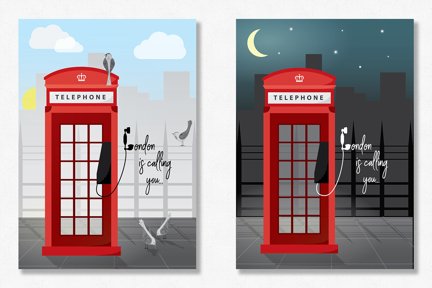 London telephone ILLUSTRATION  poster phonebooth Day night