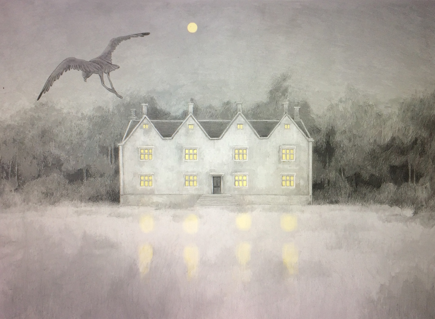 black and white house in marshland in the night marshland pencil
