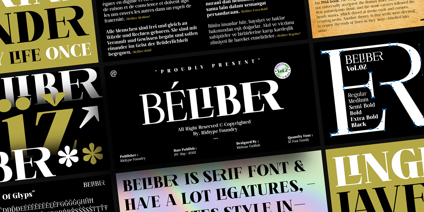 alternate beliber font font family Free font Ligatures luxury font Modern Serif Multilingual Font ridtype Serif Font