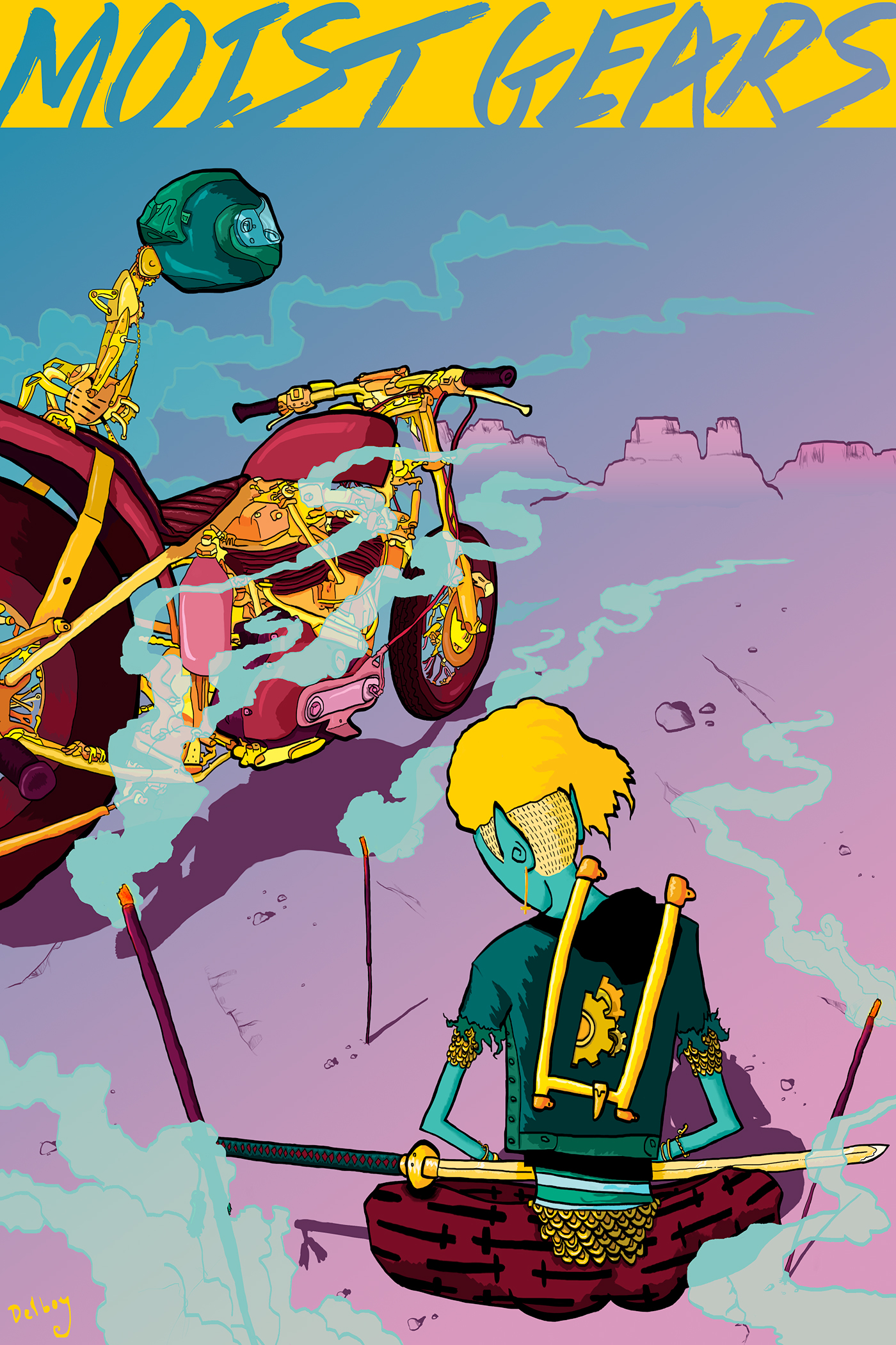 comic Graphic Novel Cover Art cover meditation Incense motorcycle Bike desert transgender