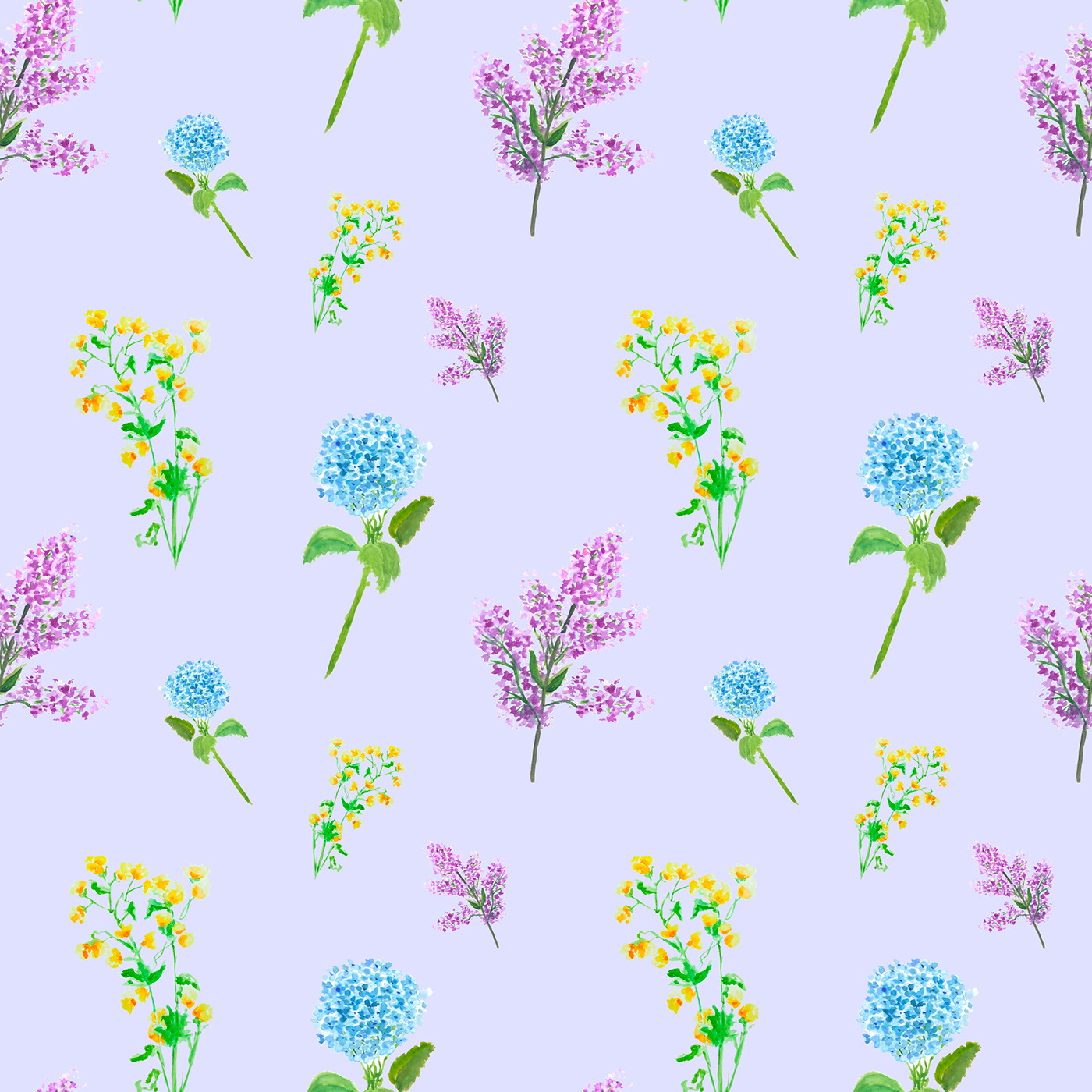 watercolor floral lavender hydrangea garden ILLUSTRATION  pattern design  Digital Art  baby's breath textile dseign