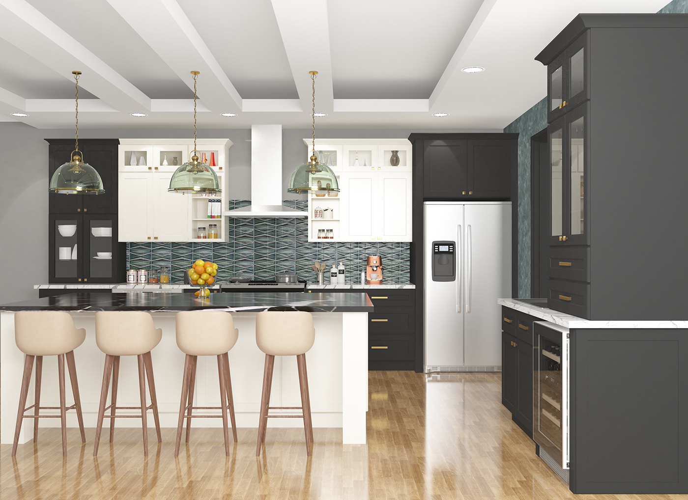 3D architecture Interior kitchen Render visualization vray