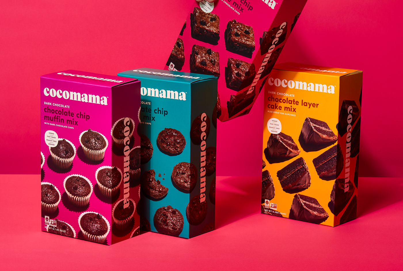 Packaging branding  Cocoa bold food photography Peck Design Associates pda baking mixes