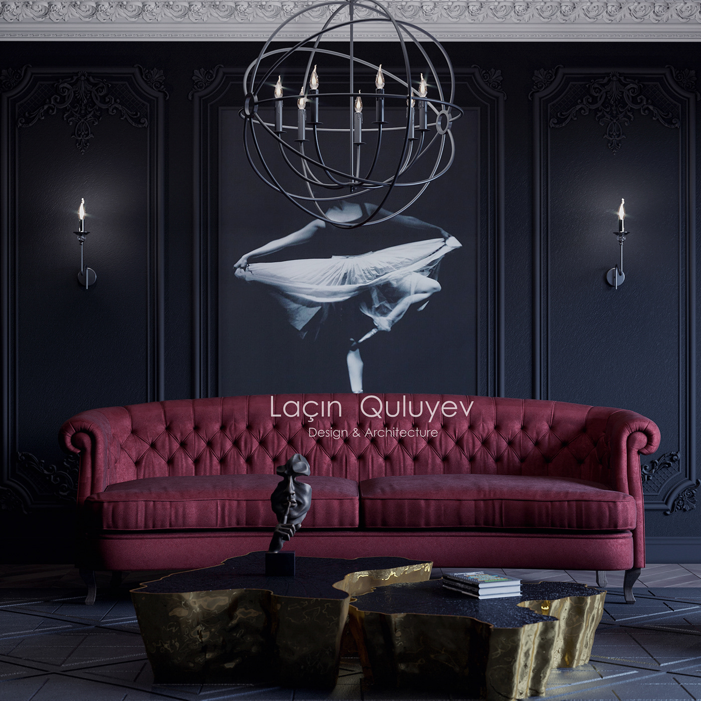 design Interior corona renderer black art livingroom