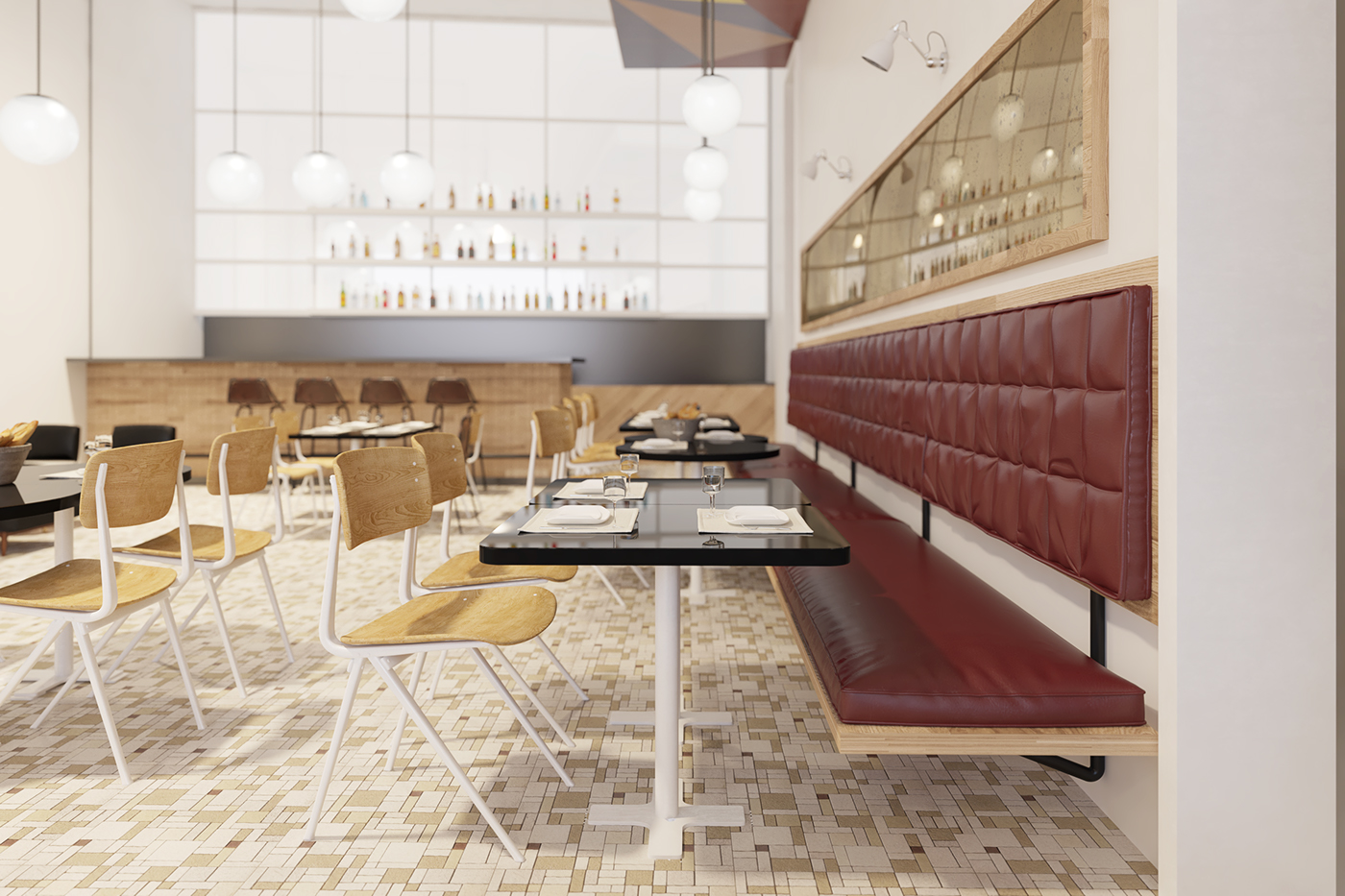 bakery restaurant Interior design Project 3D visualization colors mood furniture