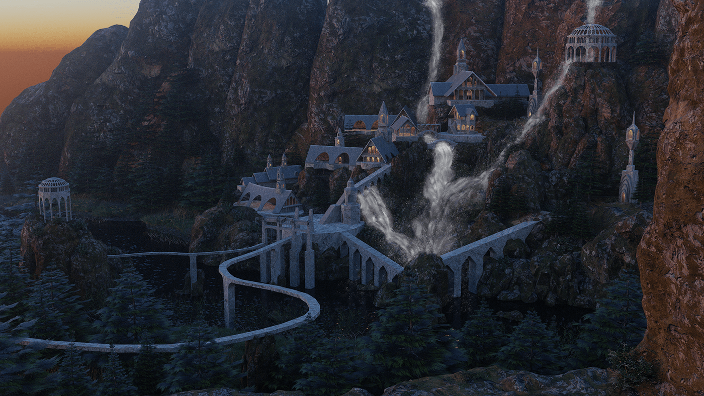3D art blender elventown fantasy fiction lordoftherings movie Rivendell TheLordoftheRings  
