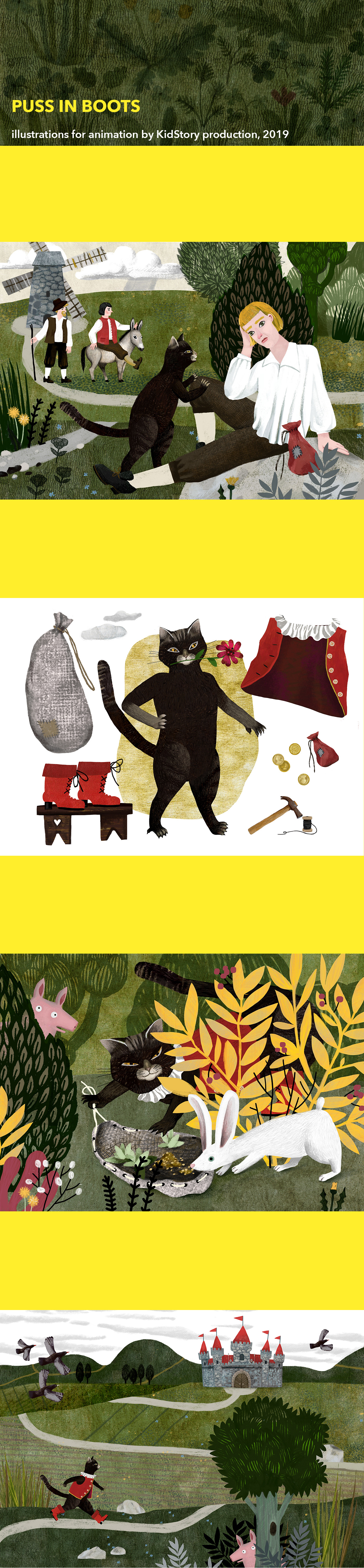 animation  art Cat childrens book color palette drawings fairytale ILLUSTRATION  puss in boots Style
