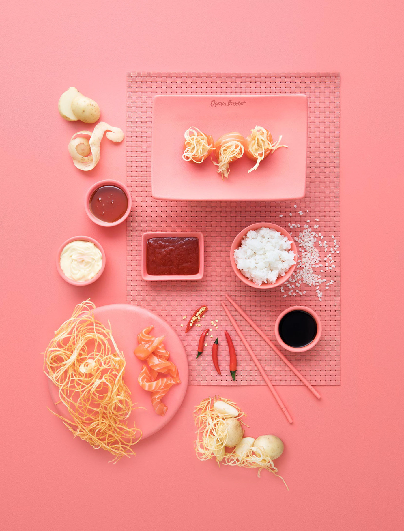 food photography Sushi ocean basket digital marketing art direction  Photography  food styling design colour blocking restaurant