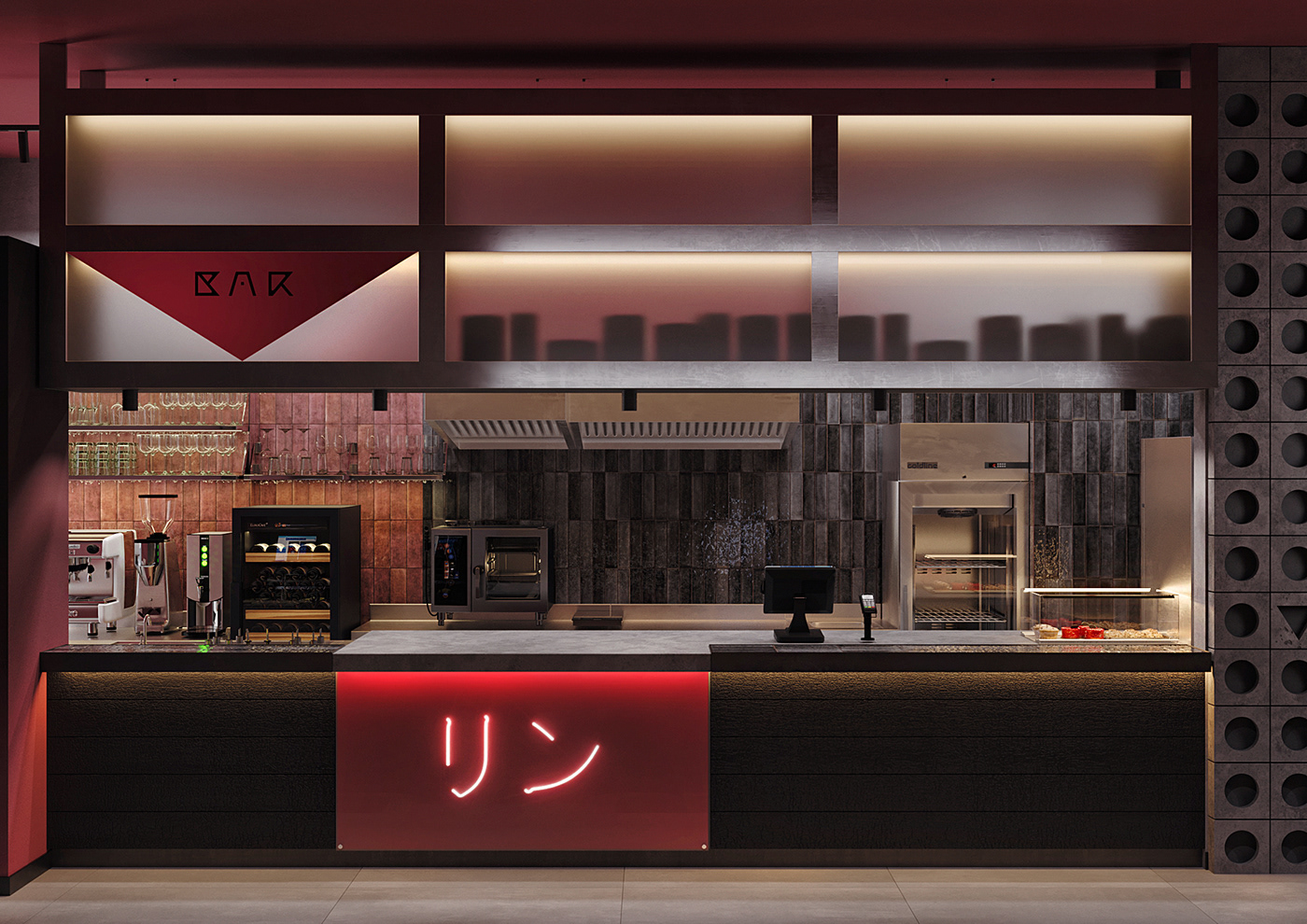 restaurant japan Terrazzo asia concrete toilet cafe bar red