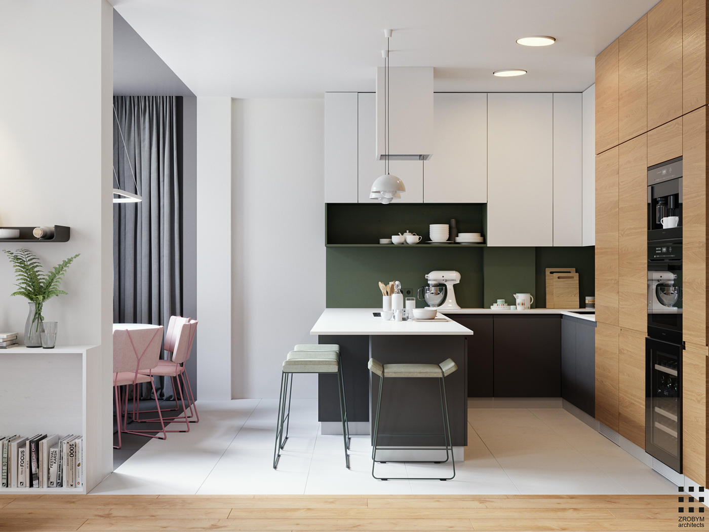 Interior design modern kitchen living CoronaRender  CG
