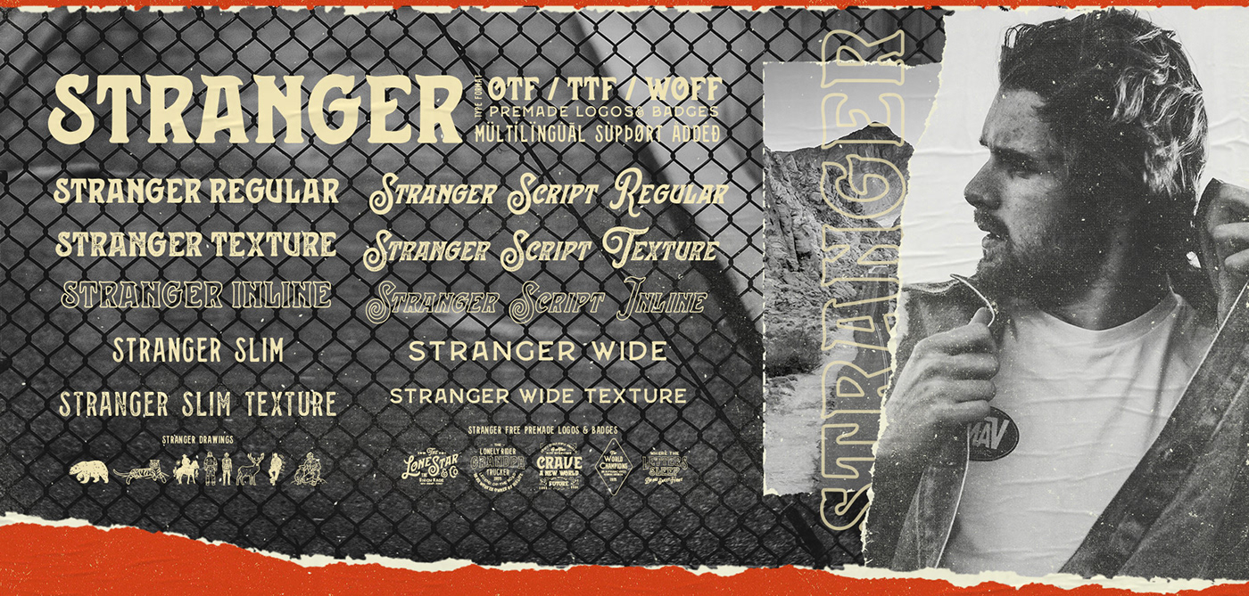 stranger font vintage american Retro bundle Hipster western Denim free